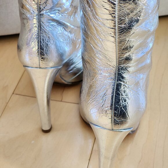 Dries Van Noten Silver Metallic Over the Knee Boots Sz 40 - Picture 7 of 12